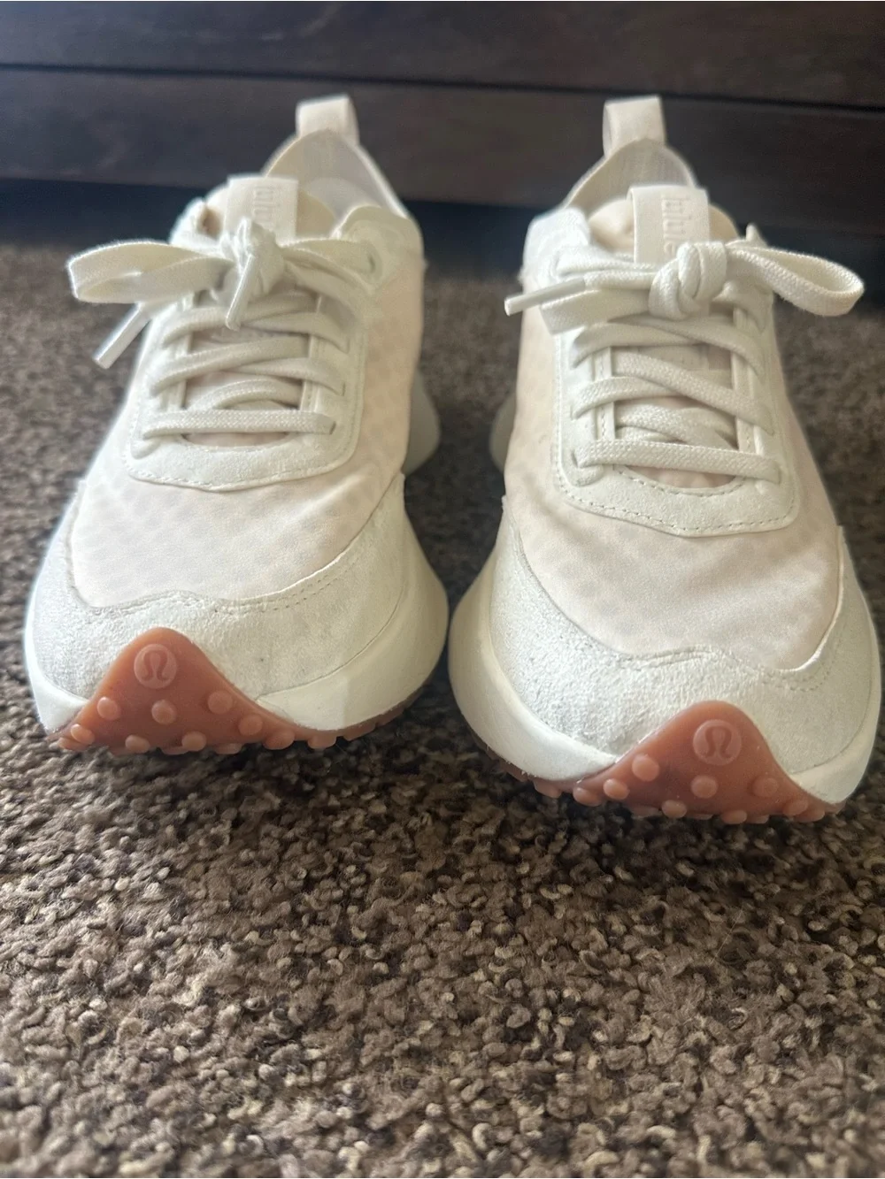 lululemon athletica Women’s Cream Lace-Up Sneakers with Coral Accents